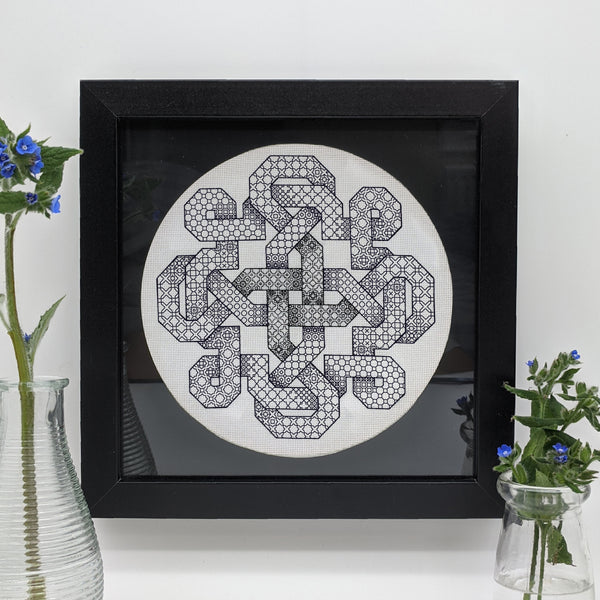 Weaving knot - graduated blackwork stitch-a-long - now complete!