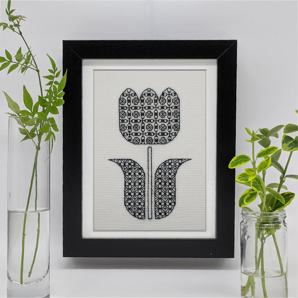 Blackwork folk flower