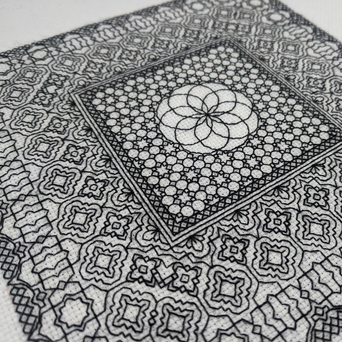 Adventures in geometry blackwork embroidery – The Steady Thread