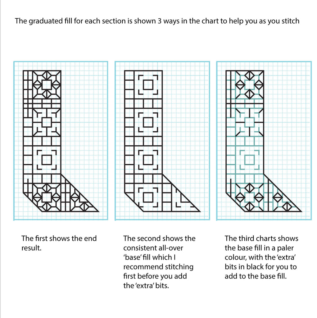 Interlocked - Graduated blackwork embroidery – The Steady Thread