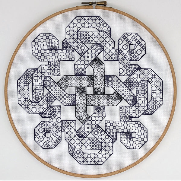 Weaving knot - graduated blackwork stitch-a-long - now complete!