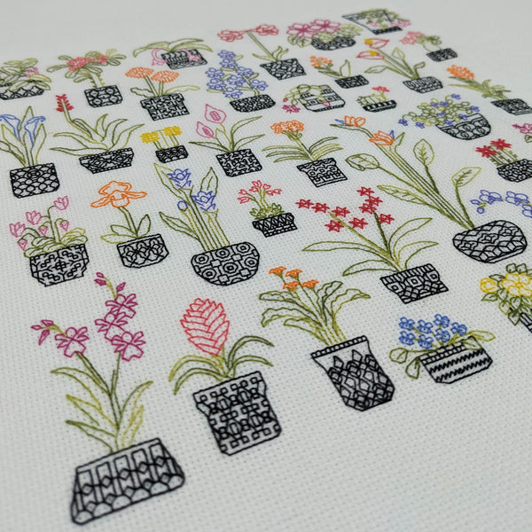 The Steady Thread's flowering blackwork embroidery plants