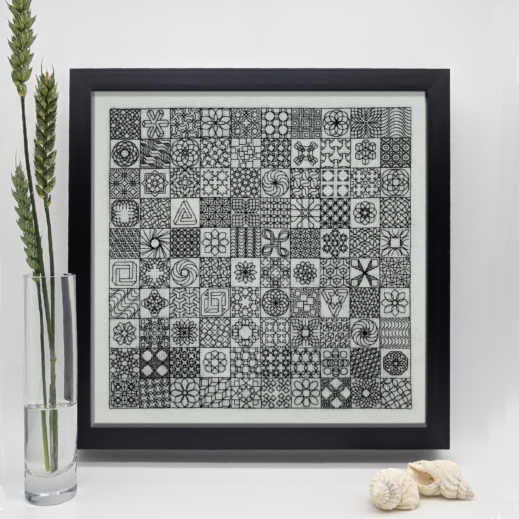 Blackwork embroidery geometric designs