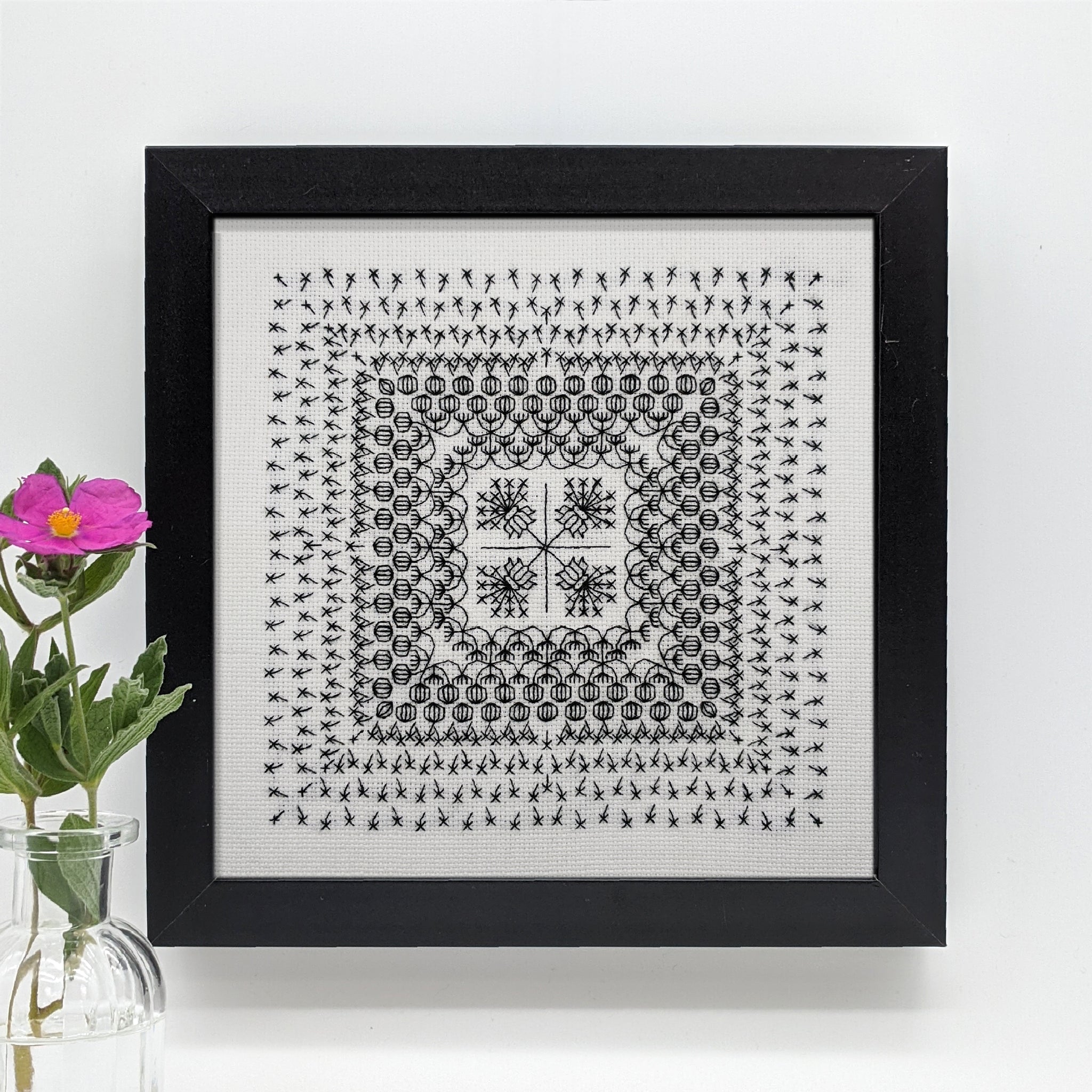 Blackwork embroidery botanical floral