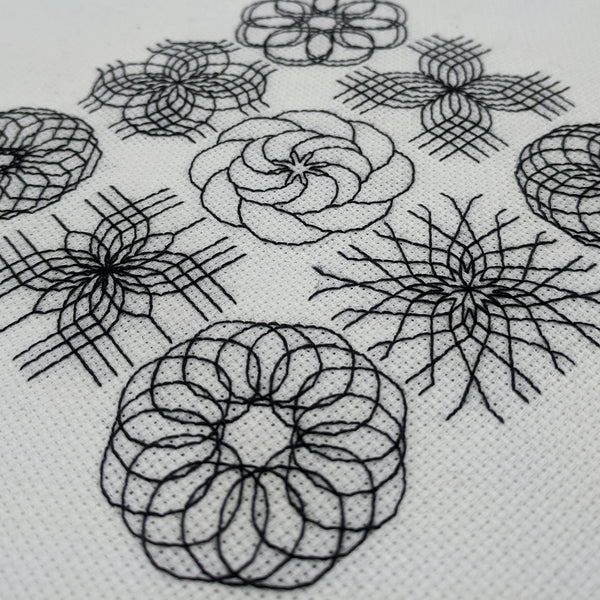 Geometric blackwork embroidery