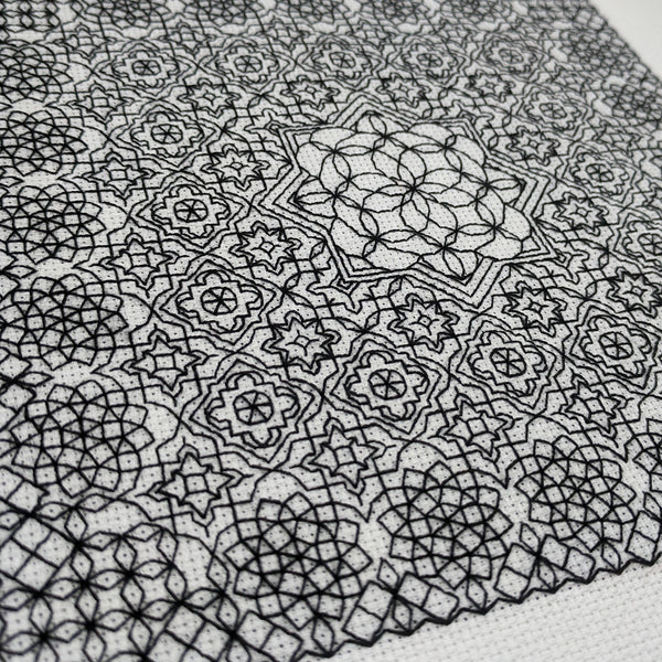 Spirograph blackwork embroidery