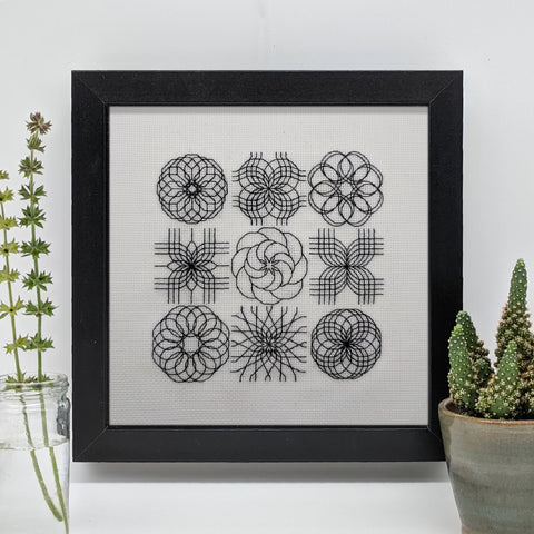 Blackwork embroidery spirograph