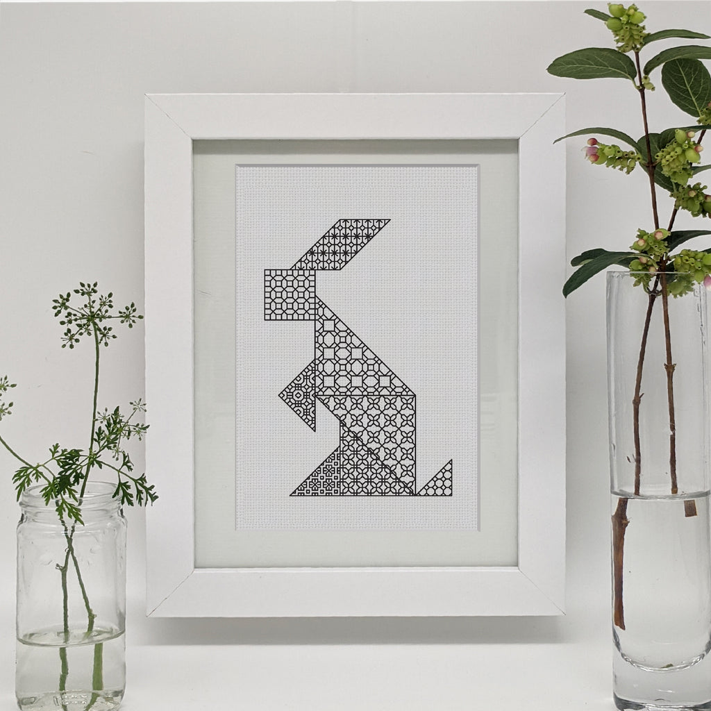 Tangrams Design Rabbit Blackwork embroidery Tangram rabbit – The Steady Thread