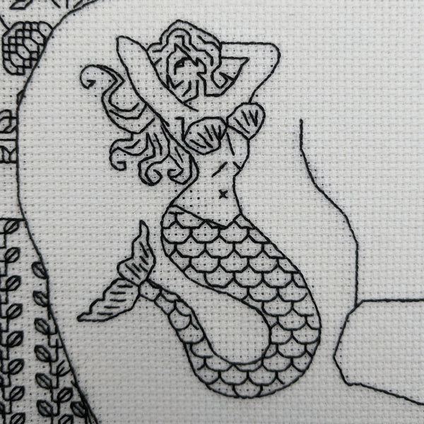 Blackwork embroidery mermaid