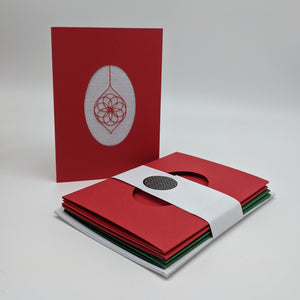Recycled tri-fold aperture cards & envelopes - for 'spiro baubles' card designs